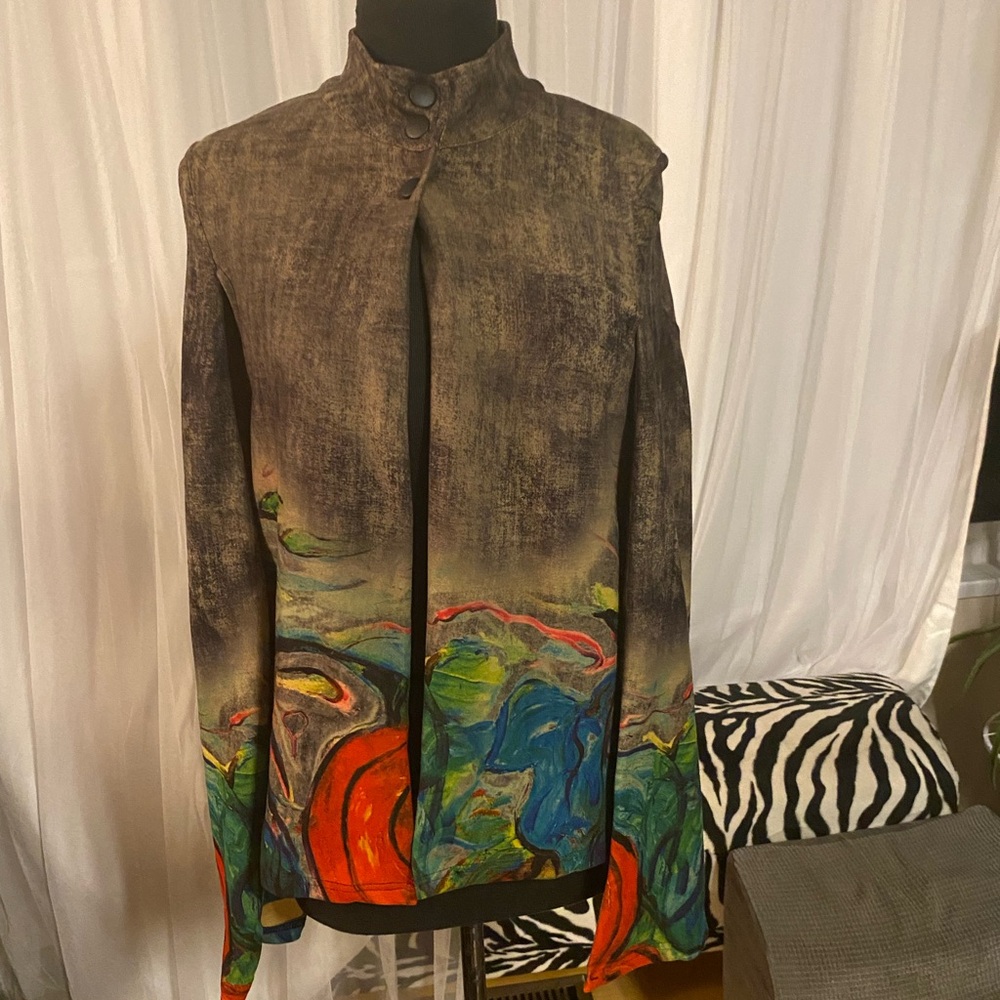 Black and Red Lightweight Shirt Jacket with Artistic Design
